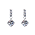 Silver geometric drop earrings featuring triple top stones and four-prong round zircon - TED336-Vertical Three-Stone Drop