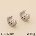 Créoles en acier inoxydable argenté à trois rangées striées, taille 13x7mm et 6g - Style Argent à Triple Nervure (KE111294-K)