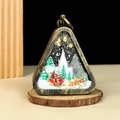 Retro gold Christmas lantern with Santa graphics and LED light on a wood base - Triangular Lantern / Bronze Reindeer