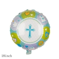 Blue 18-inch round foil balloon for baby baptism with cross and baby icons - 18 Inch Cross Blue Round
