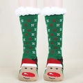 Chaussettes de Noël tricotées vertes avec doublure polaire et détail de nez de renne rouge - Taille unique / Élan Vert