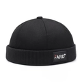 Bonnet docker noir rétro avec écusson logo FARD et détails de bord en maille côtelée - Réglable / Noir