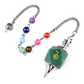 Green natural stone pendulum with Cho Ku Rei symbol and chakra beads on silver chain - Green Aventurine