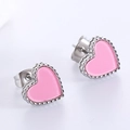 Chic pink heart stud earrings with silver beaded edges for women's fashion jewelry - Steel [Pink Zirconia]