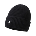 Classic black ribbed knit beanie with a C-logo patch for warm winter street style - One Size / Black