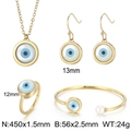 Gold titanium steel jewelry set with blue devil eye charms including necklace and bracelet - Circular Gold Ring Style (KS204754-K)