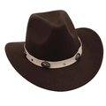 Detail of dark brown western cowboy hat with studded off-white decorative band - Coffee Cowboy (Cream Belt)