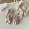 Calcetines invisibles de algodón beige con lunares, antideslizantes y de estilo minimalista - Talla única / Caqui