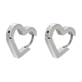 Macro view of heart-shaped stainless steel huggie earrings with a matte brushed finish - Brushed Heart / Silver
