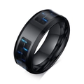 Black stainless steel 8mm ring with blue carbon fiber inlay for men with high polished finish - Black Blank