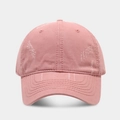Close-up of pink distressed cotton baseball cap with vintage worn details and curved brim - Pink