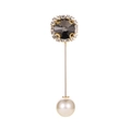 Elegant gold-tone lapel pin featuring a grey faceted crystal and white pearl accent - Gold Grey