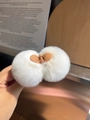 Cute white plush ball hair claw clip with a brown plastic grip for women - White