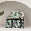 Set tazzine caffè in ceramica verde con motivi floreali ad acquerello e confezione regalo - 280ml / Set Scatola Regalo Bianca / Bianco