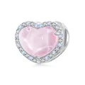 Abalorio de corazón en plata S925 con piedra rosa y detalles de circonita azul - Charm de Corazón Rosa Con Strass (SCC2716)