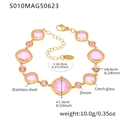 Gold stainless steel anklet with pink Czech glass and zircon stones, 16+5cm length - S010-Square Style / Square-Gold Pink Zircon (S010)