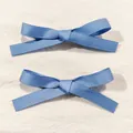 Set of two sky blue satin ribbon bow hair clips with ribbed texture and metal base - 1pc Blue