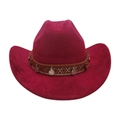 Rose red western cowboy hat with ethnic braided band and vintage silver coin detail - Burgundy