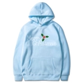 Light blue Merry Christmas hoodie with white holiday print and front kangaroo pocket - S / Light Blue
