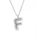 Polished silver stainless steel puffy bubble letter F pendant necklace for women - Steel Color Letter F