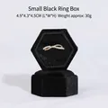 Small black velvet hexagonal jewelry ring box with lid and pearl ring display 4.9x4.3cm - Black