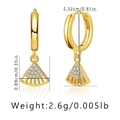 Gold-plated fan-shaped dangle earrings with clear zircon stones and size dimensions - Elegant Fan Zircon (KEAM0127)
