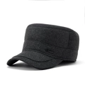 Gorra tipo cadete de lana gris carbón para invierno con parte superior plana y orejeras térmicas - Gris
