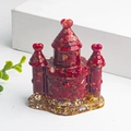 Red crystal stone resin fairy castle ornament with gold foil base for desk decor - Deep Sea Caterpillar