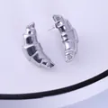 Polished silver croissant heart earrings with liquid metal texture on white tray - Silver XLEH030-1 (Croissant Shape)