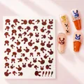 3D nail art stickers with red metallic rabbit head patterns and gemstone accents - TH-1056 (Red Laser Bunny Head)