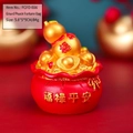 Lucky red fortune bag figurine with golden gourds and sycee for desktop decor - Gourd Fortune Bag