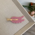 Sweet pink wing hair clip with crystal rhinestones on a golden alligator base - Dark Pink Wing