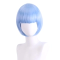 Detail of light blue short bob cosplay wig with bangs made of synthetic fibers - Light Blue