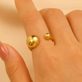 Minimalist gold double ball open ring featuring polished spheres and adjustable band - 18K Gold Double Ball Open (8353)