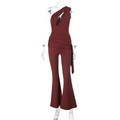 Detail of one-shoulder cut-out jumpsuit with draped waist pleats and wide legs - S / Dark Orange