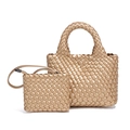 Handgewebtes champagnergoldenes Mini-Taschen-Set mit Shopper und Umhängetasche - Champagnergold