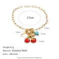 Detailed dimensions of 18K gold plated stainless steel cherry pendant bracelet - Enamel Cherry Spring Clasp Bracelet - Gold