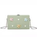 Light green square chain bag with 3D colorful daisy floral accents and silver strap - Green