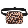 Orange leopard print waist bag with black strap and durable golden metal zipper - Yellow Leopard