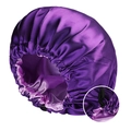 Purple satin night bonnet with adjustable elastic band for hair care and beauty - Adjustable / Purple + Pink Purple