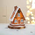 Luminous gingerbread house Christmas ornament with snow details on a wooden base - Chimney House (Light Up)