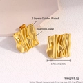 Irregular square wave earrings in 18k gold-plated stainless steel with glossy finish - Crinkled Square EK01-6