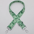 Adjustable wide fabric bag strap with green tropical leaf print and silver hooks - No.631 Green Plant Pattern - Silver Hook