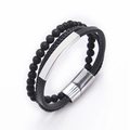 Dettagli di un bracciale multistrato in pelle con pietre laviche e chiusura magnetica - Stile con Fibbia Magnetica in Pietra Lavica