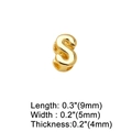 Detailed view of polished gold letter S charm with precise dimensions 9mm x 5mm x 4mm - Letter S