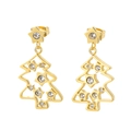 Elegantes pendientes de árbol de Navidad dorados con diamantes de imitación y estrellas - Estilo de Diamantes de Imitación Huecos Dorados (KE46703-K)