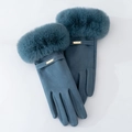 Blue winter gloves for women with faux fur cuffs and anti-slip velvet lining - One Size / Blue