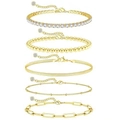5pcs gold-plated titanium steel bracelet set featuring zircon tennis and paperclip chains - Gold Bead Paperclip Zirconia 5-Piece Set