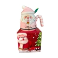 Rosa Weihnachtsmann Keramiktasse Set mit Deckel und Löffel in festlicher Geschenkbox - Rosa Weihnachtsmann Farbkarton Set