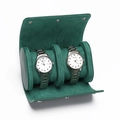 Premium dark green leather travel watch case with three slots and velvet lining - Smooth Green - 2 Slots